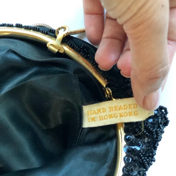 Vintage Women's Hand Beaded Black Evening Clutch - Picture 9 of 12
